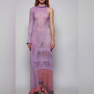 Lilac and salmon crochet dress one shoulder low back